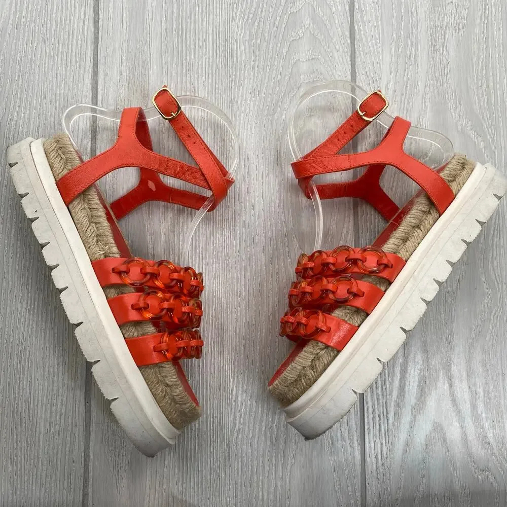 3.1 Philip Lim Women's Orange & White Noa Platform Sandals Size 36 US 6 - Picture 2 of 11